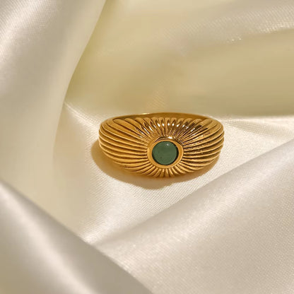 Uworld Water Proof Natural Green Stone Opening Ring Stainless Steel Golden Jewelry Trendy Geometric Wrap Ring Party Gift 2022