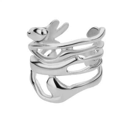 Stainless Steel Rings for Women 2024 Trend Open Gold Color Double Bead Ball Ring Wedding Aesthetic Jewelry Couple Gift Anillos