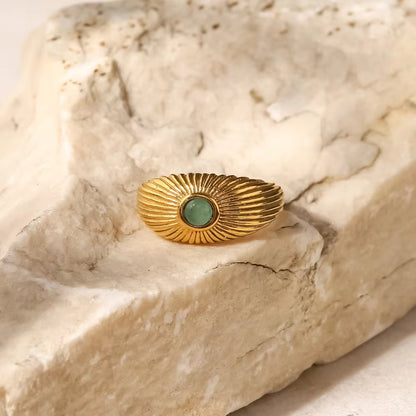 Uworld Water Proof Natural Green Stone Opening Ring Stainless Steel Golden Jewelry Trendy Geometric Wrap Ring Party Gift 2022