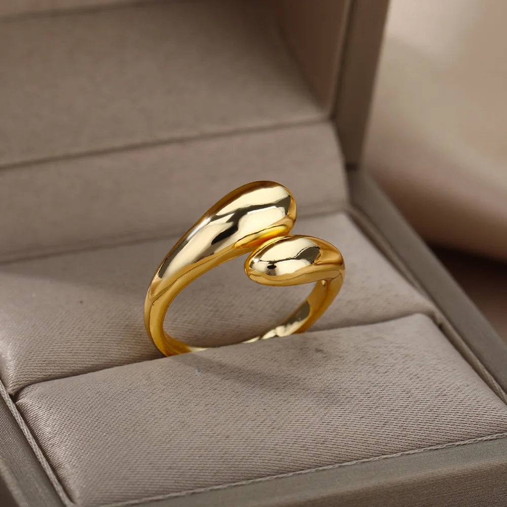 Stainless Steel Rings for Women 2024 Trend Open Gold Color Double Bead Ball Ring Wedding Aesthetic Jewelry Couple Gift Anillos
