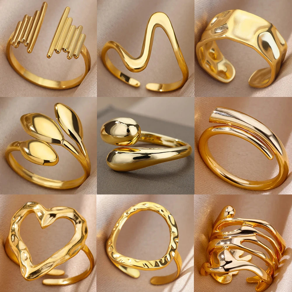 Stainless Steel Rings for Women 2024 Trend Open Gold Color Double Bead Ball Ring Wedding Aesthetic Jewelry Couple Gift Anillos