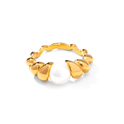 18Kgold Plated 316L Stainless Steel Shell Rings for Women Heart Shape Yin Yang Chunky Finger Rings Waterproof Jewelry