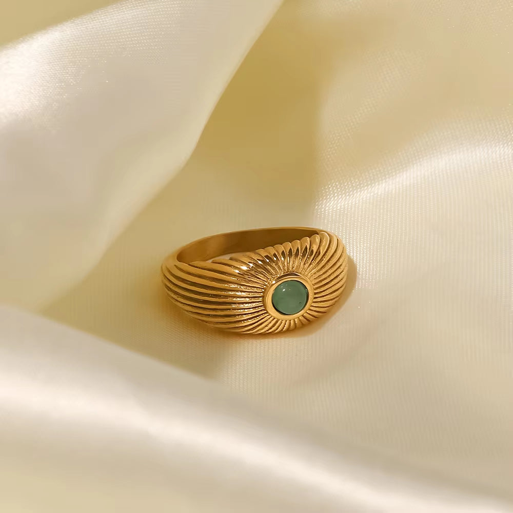 Uworld Water Proof Natural Green Stone Opening Ring Stainless Steel Golden Jewelry Trendy Geometric Wrap Ring Party Gift 2022