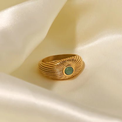 Uworld Water Proof Natural Green Stone Opening Ring Stainless Steel Golden Jewelry Trendy Geometric Wrap Ring Party Gift 2022