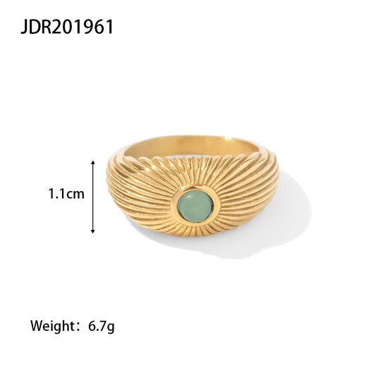Uworld Water Proof Natural Green Stone Opening Ring Stainless Steel Golden Jewelry Trendy Geometric Wrap Ring Party Gift 2022