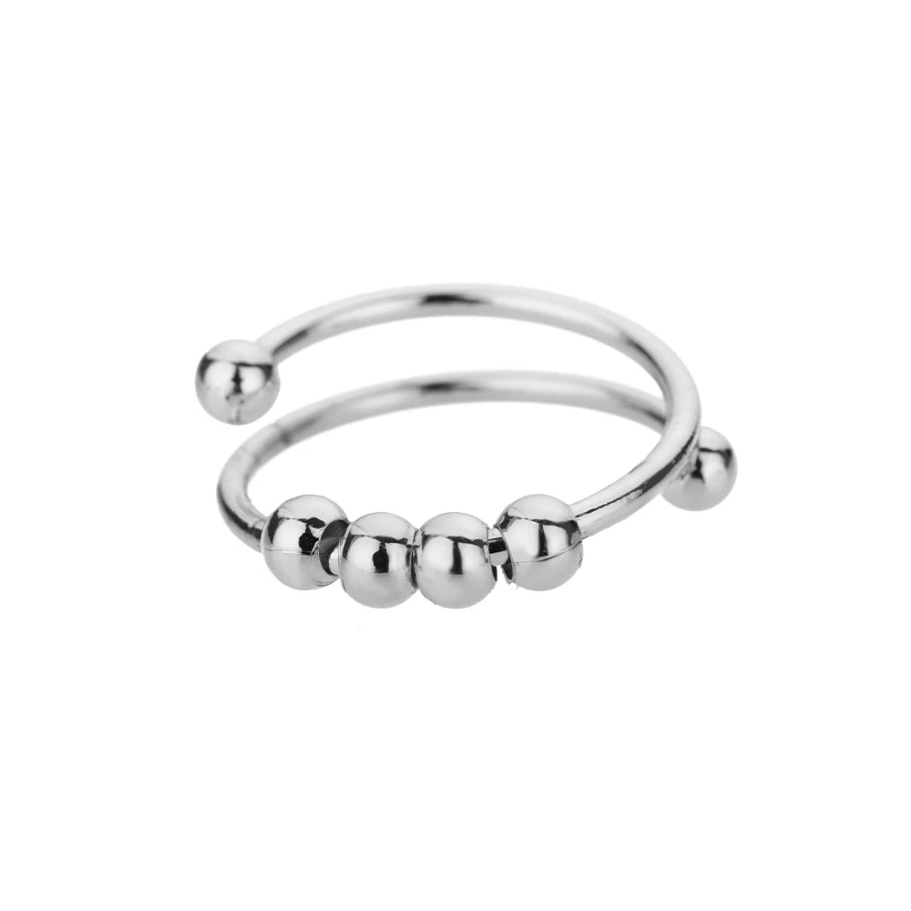 Stainless Steel Rings for Women 2024 Trend Open Gold Color Double Bead Ball Ring Wedding Aesthetic Jewelry Couple Gift Anillos