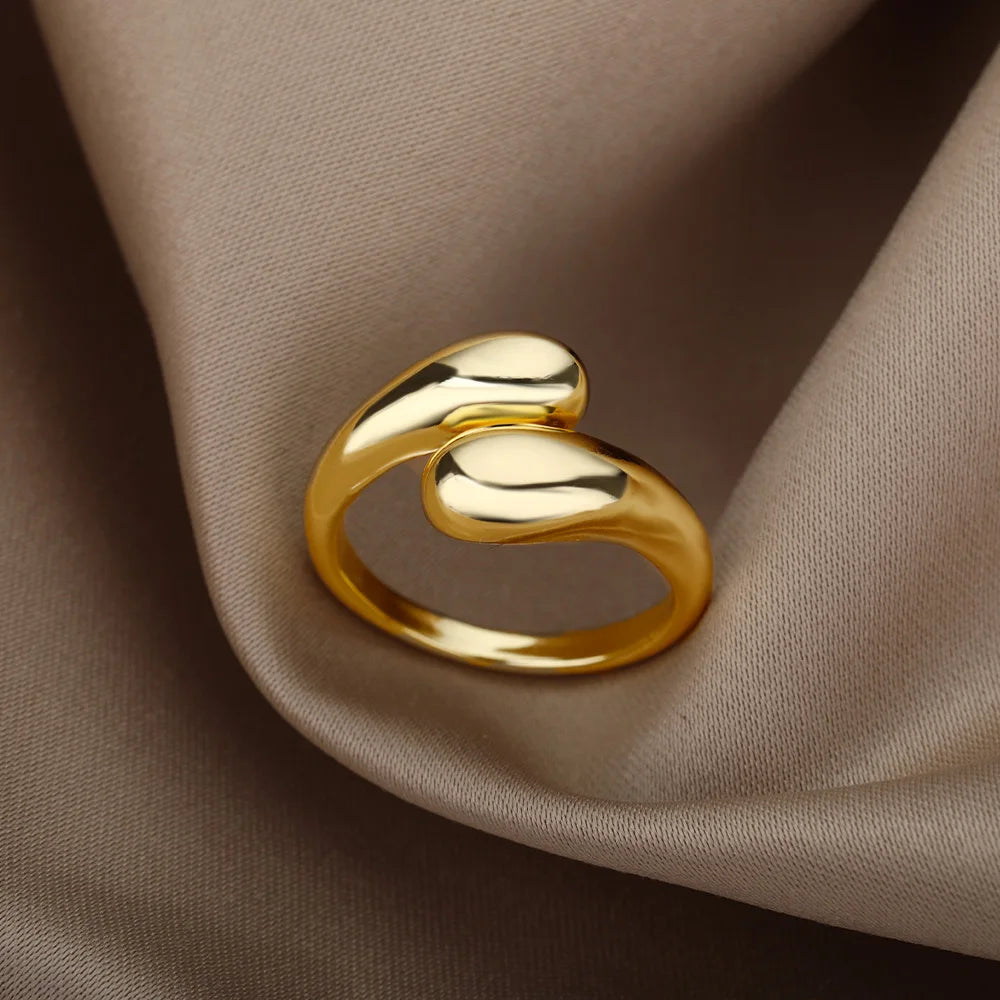 Stainless Steel Rings for Women 2024 Trend Open Gold Color Double Bead Ball Ring Wedding Aesthetic Jewelry Couple Gift Anillos