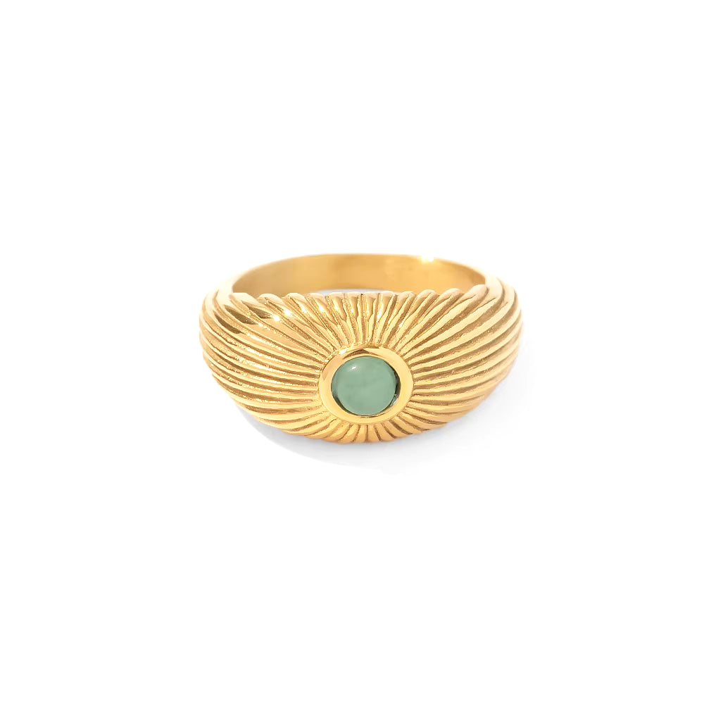 Uworld Water Proof Natural Green Stone Opening Ring Stainless Steel Golden Jewelry Trendy Geometric Wrap Ring Party Gift 2022