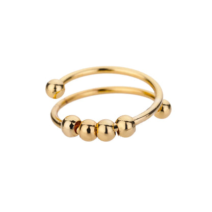 Stainless Steel Rings for Women 2024 Trend Open Gold Color Double Bead Ball Ring Wedding Aesthetic Jewelry Couple Gift Anillos