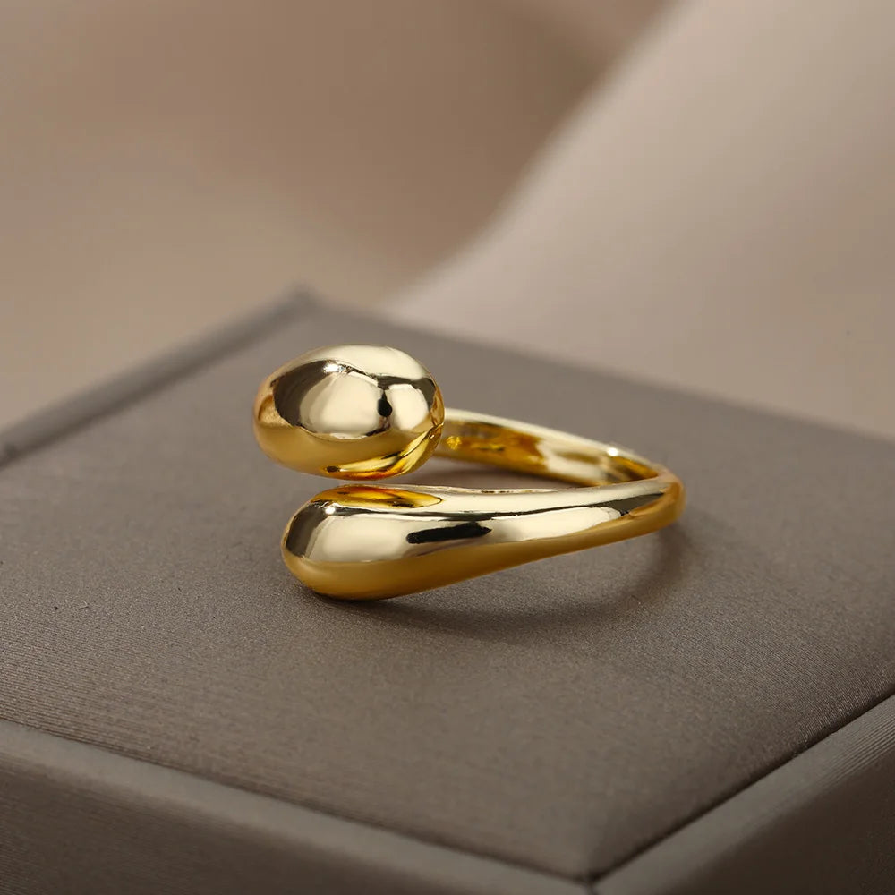 Stainless Steel Rings for Women 2024 Trend Open Gold Color Double Bead Ball Ring Wedding Aesthetic Jewelry Couple Gift Anillos