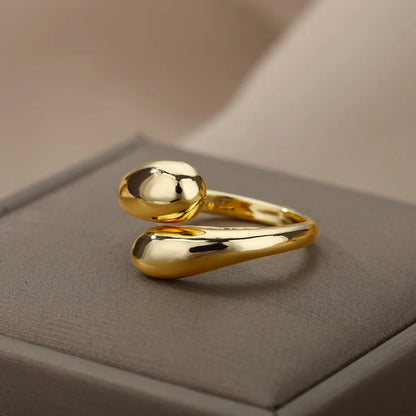 Stainless Steel Rings for Women 2024 Trend Open Gold Color Double Bead Ball Ring Wedding Aesthetic Jewelry Couple Gift Anillos